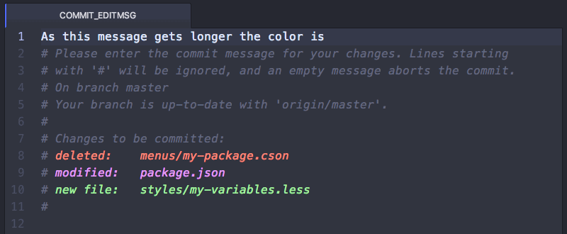 Git commit message highlighting